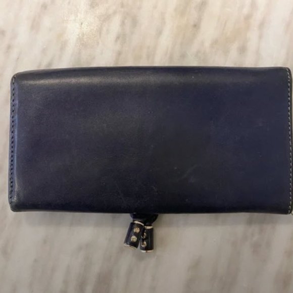 Authentic CHLOE Marcie Continental Navy & Gold Leather Wallet - Picture 4 of 7